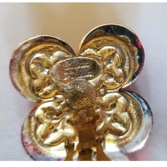 EILEEN FULTON RUBY RED CRYSTAL LUCITE RHINESTONE DANGLE CLIP EARRINGS - Picture 5 of 5